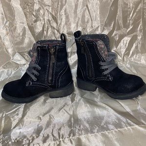 Roxy size 6 little girls black boots moto combat zipper floral ADORABLE PERFECT